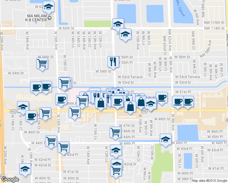 map of restaurants, bars, coffee shops, grocery stores, and more near 312 West 12th Avenue in Hialeah
