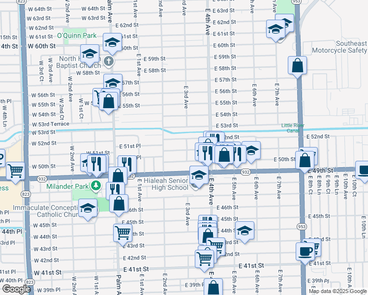 map of restaurants, bars, coffee shops, grocery stores, and more near 5120 East 3rd Avenue in Hialeah
