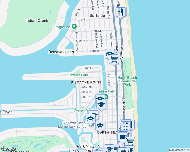 map of restaurants, bars, coffee shops, grocery stores, and more near in Miami Beach