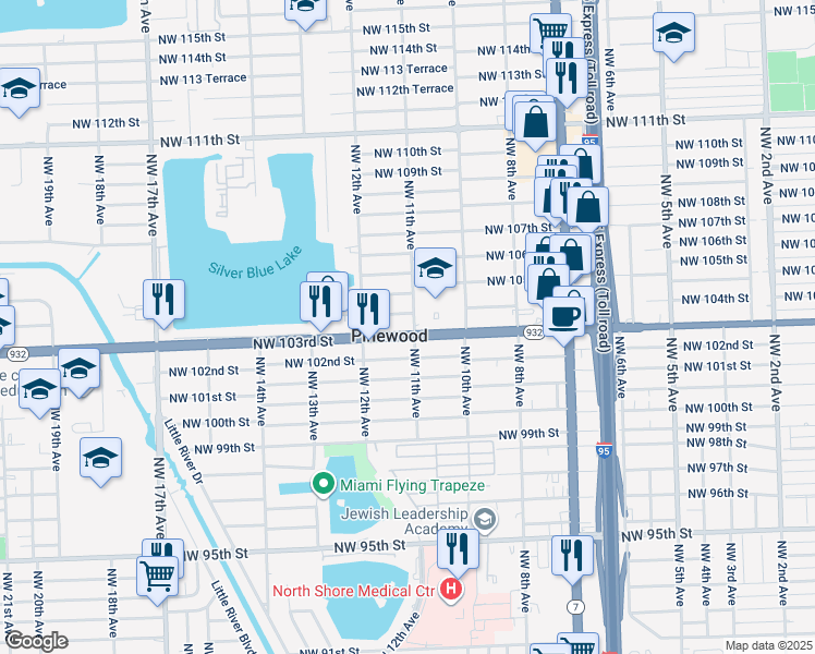 map of restaurants, bars, coffee shops, grocery stores, and more near in Pinewood
