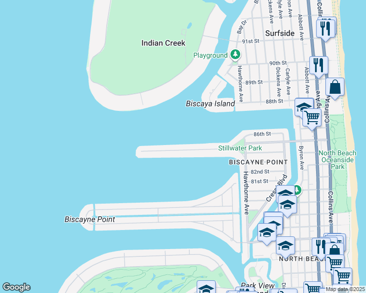 map of restaurants, bars, coffee shops, grocery stores, and more near 1340 Stillwater Drive in Miami Beach