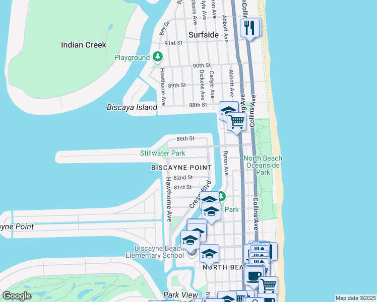 map of restaurants, bars, coffee shops, grocery stores, and more near 745 84th Street in Miami Beach