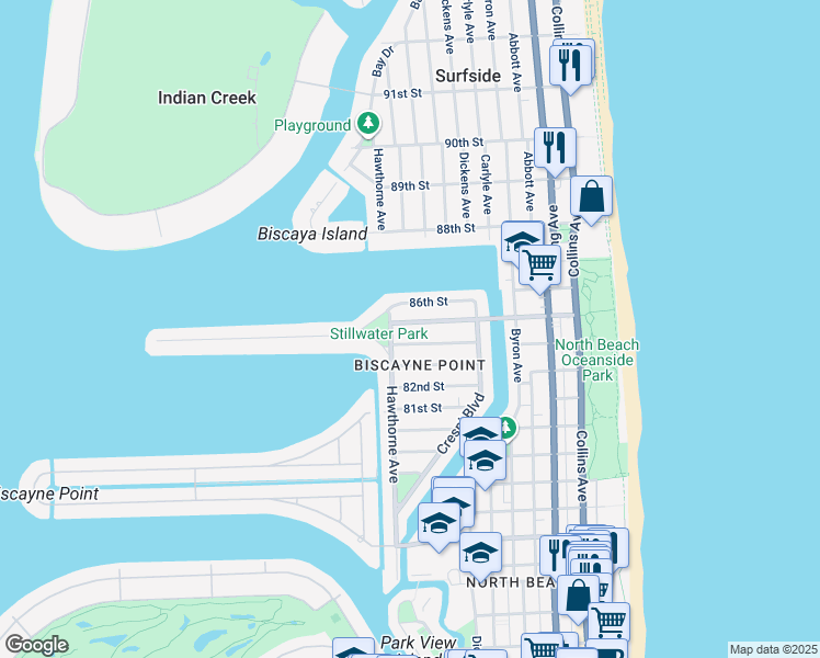 map of restaurants, bars, coffee shops, grocery stores, and more near 8403 Hawthorne Avenue in Miami Beach