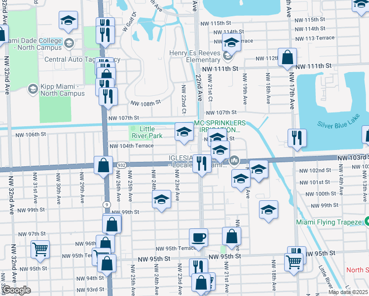 map of restaurants, bars, coffee shops, grocery stores, and more near 10400 Northwest 22nd Avenue in Miami