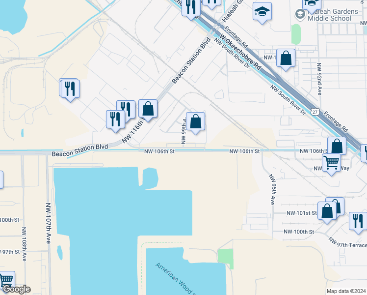 map of restaurants, bars, coffee shops, grocery stores, and more near 8865 Northwest 99th Avenue in Miami