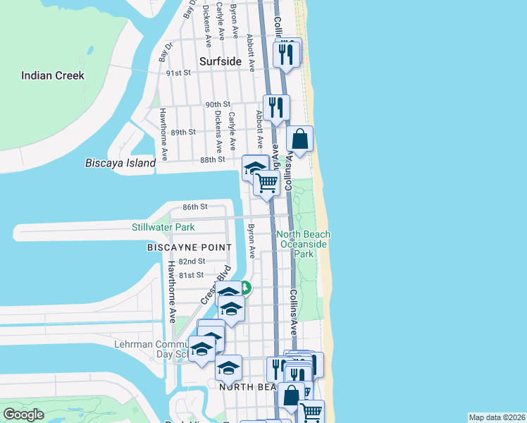map of restaurants, bars, coffee shops, grocery stores, and more near in Miami Beach