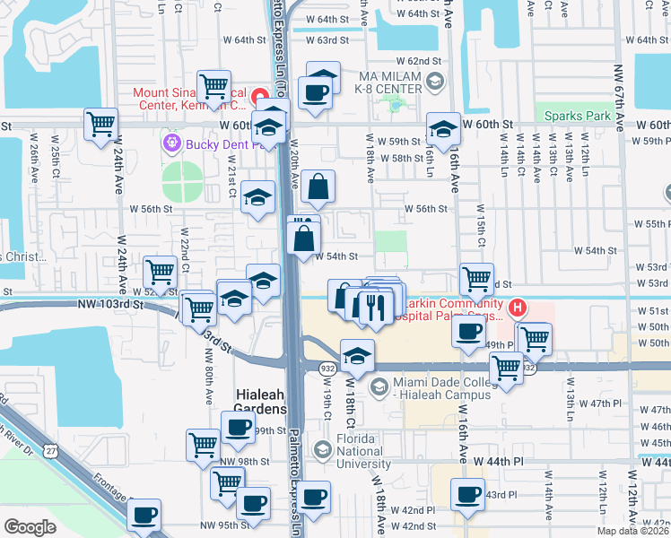 map of restaurants, bars, coffee shops, grocery stores, and more near 5301 West 20th Avenue in Hialeah