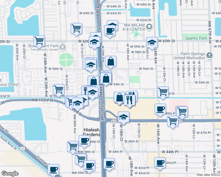 map of restaurants, bars, coffee shops, grocery stores, and more near 5329 West 20th Avenue in Hialeah