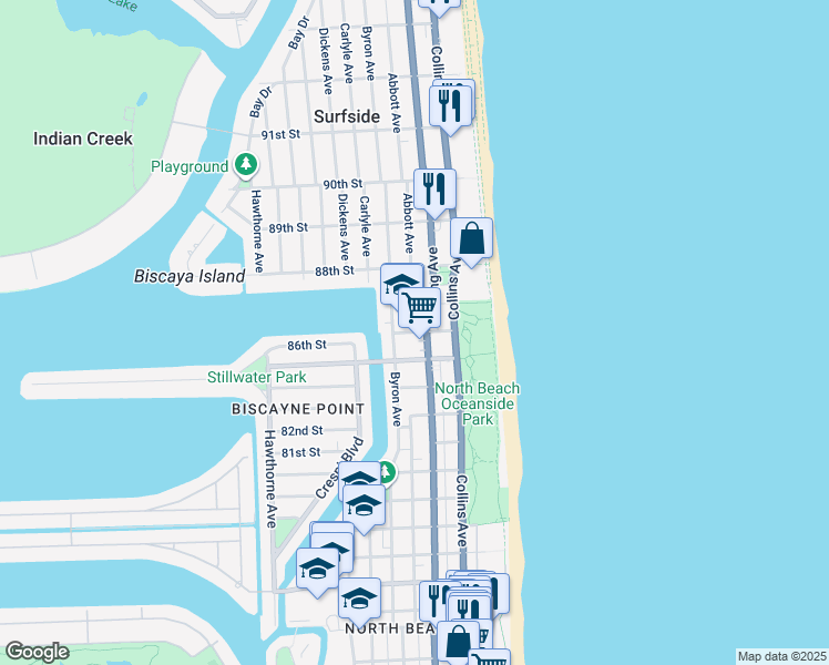 map of restaurants, bars, coffee shops, grocery stores, and more near in Miami Beach