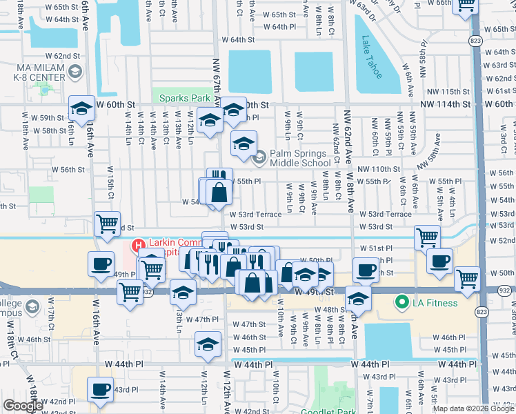 map of restaurants, bars, coffee shops, grocery stores, and more near 5431 West 11th Avenue in Hialeah