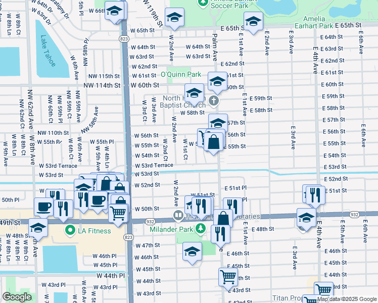 map of restaurants, bars, coffee shops, grocery stores, and more near 5451 West 1st Court in Hialeah
