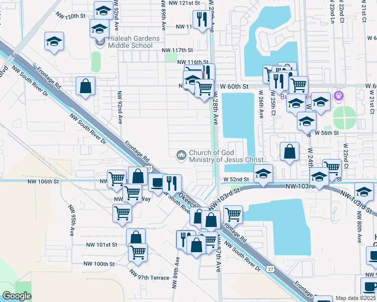 map of restaurants, bars, coffee shops, grocery stores, and more near 8826 Northwest 108th Lane in Hialeah Gardens