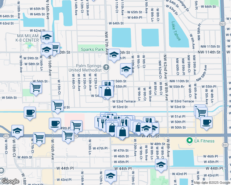 map of restaurants, bars, coffee shops, grocery stores, and more near 5431 West 11th Avenue in Hialeah