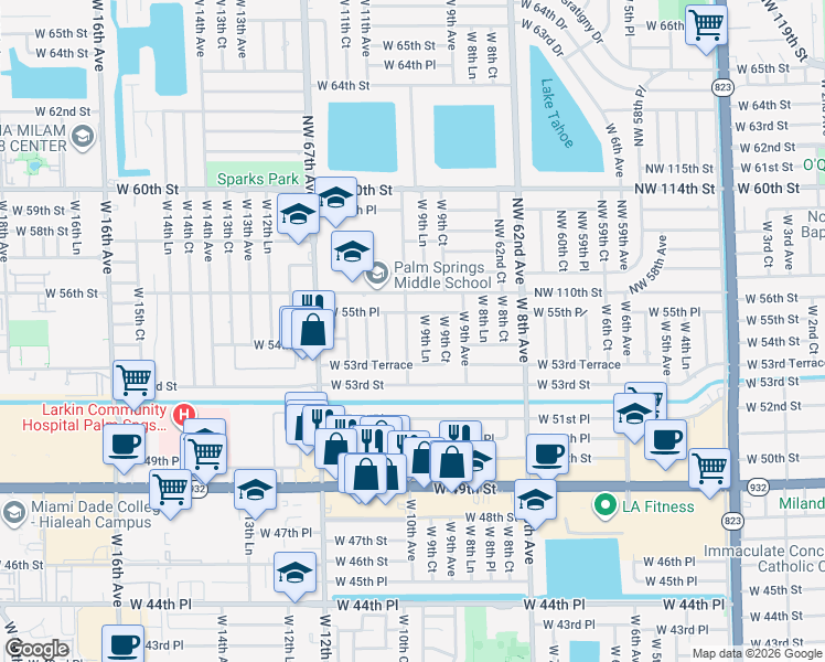map of restaurants, bars, coffee shops, grocery stores, and more near 5431 West 10th Court in Hialeah