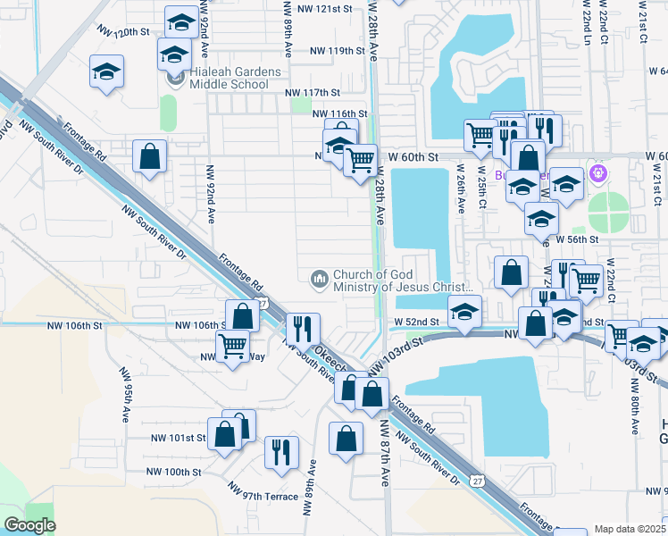 map of restaurants, bars, coffee shops, grocery stores, and more near 8826 Northwest 108th Lane in Hialeah Gardens