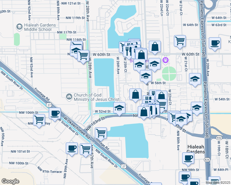 map of restaurants, bars, coffee shops, grocery stores, and more near 5430 West 26th Avenue in Hialeah