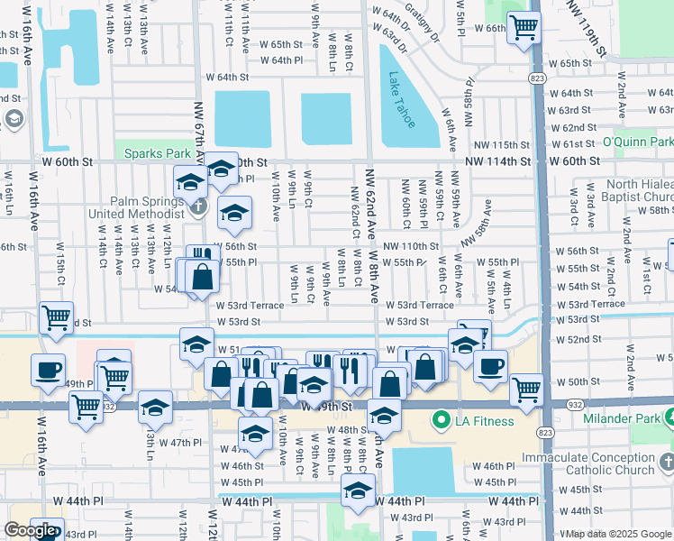 map of restaurants, bars, coffee shops, grocery stores, and more near 5431 West 9th Avenue in Hialeah