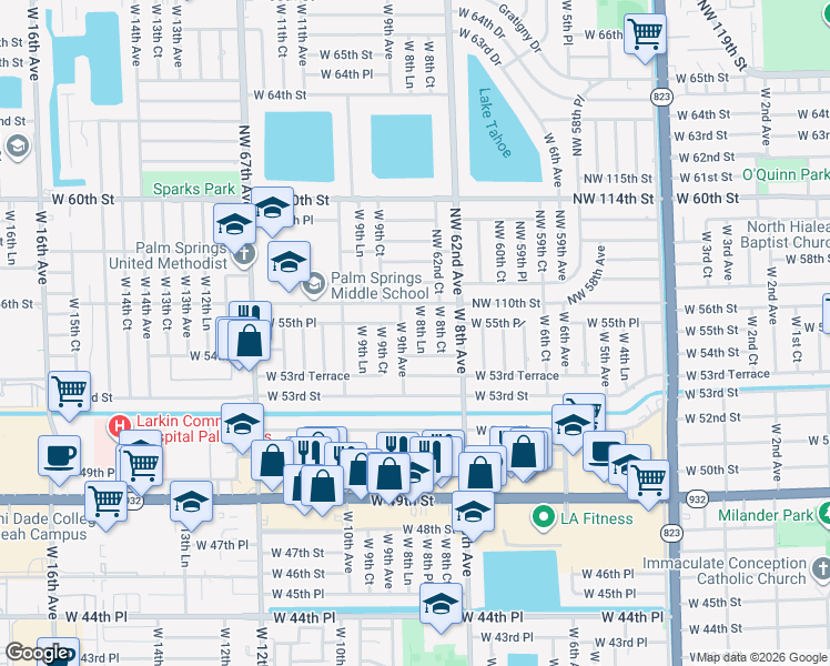 map of restaurants, bars, coffee shops, grocery stores, and more near 5431 West 9th Avenue in Hialeah