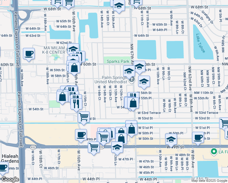 map of restaurants, bars, coffee shops, grocery stores, and more near 5600 West 13th Avenue in Hialeah