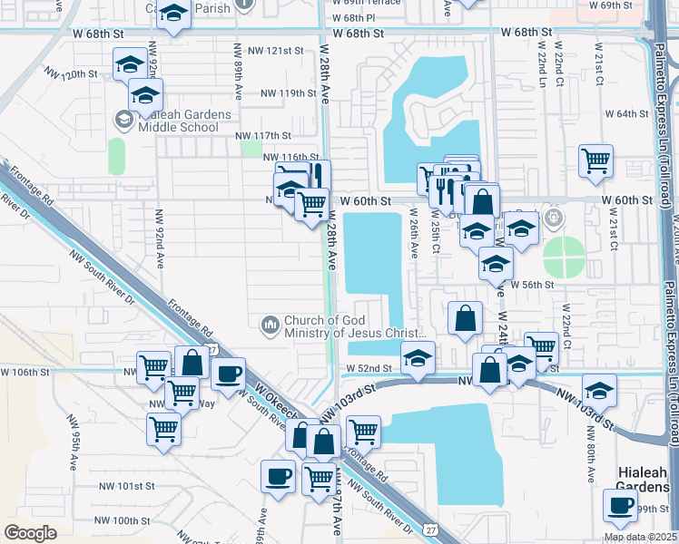 map of restaurants, bars, coffee shops, grocery stores, and more near 5601 Northwest 87th Avenue in Hialeah