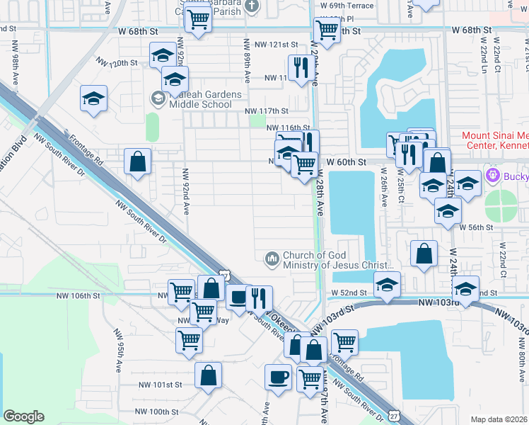 map of restaurants, bars, coffee shops, grocery stores, and more near 8897 Northwest 110th Street in Hialeah Gardens