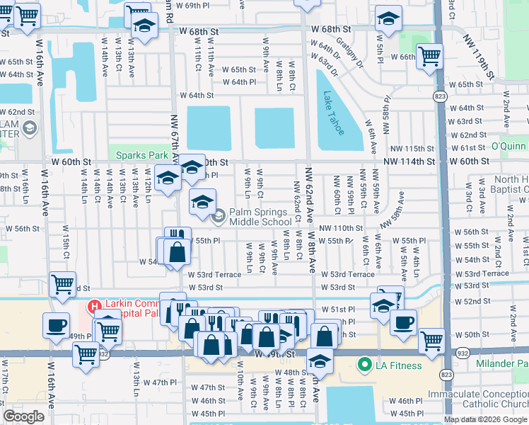 map of restaurants, bars, coffee shops, grocery stores, and more near 5790 West 9th Court in Hialeah