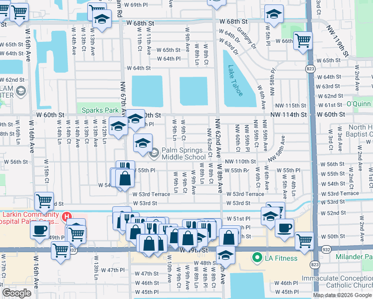 map of restaurants, bars, coffee shops, grocery stores, and more near 5790 West 9th Court in Hialeah