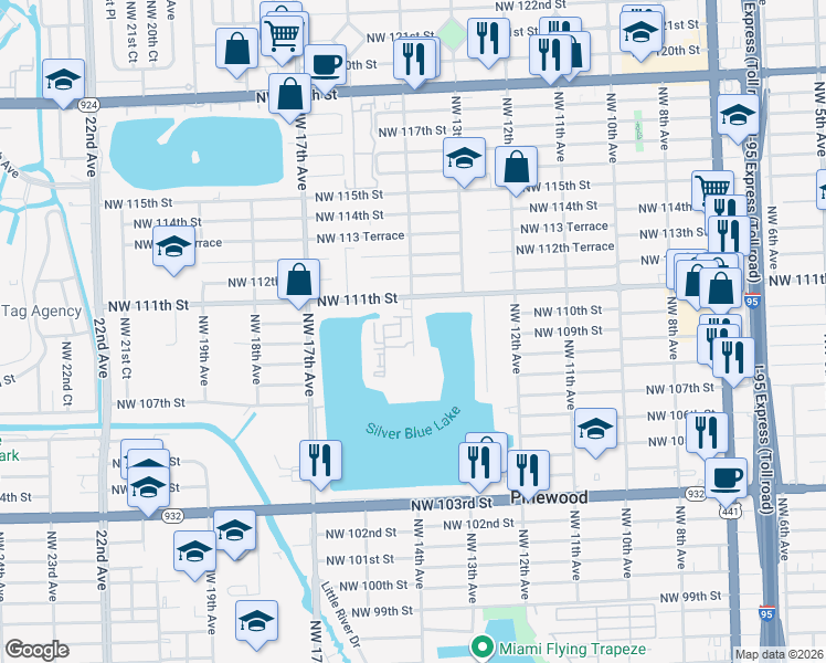 map of restaurants, bars, coffee shops, grocery stores, and more near 10980 Northwest 14th Avenue in Miami