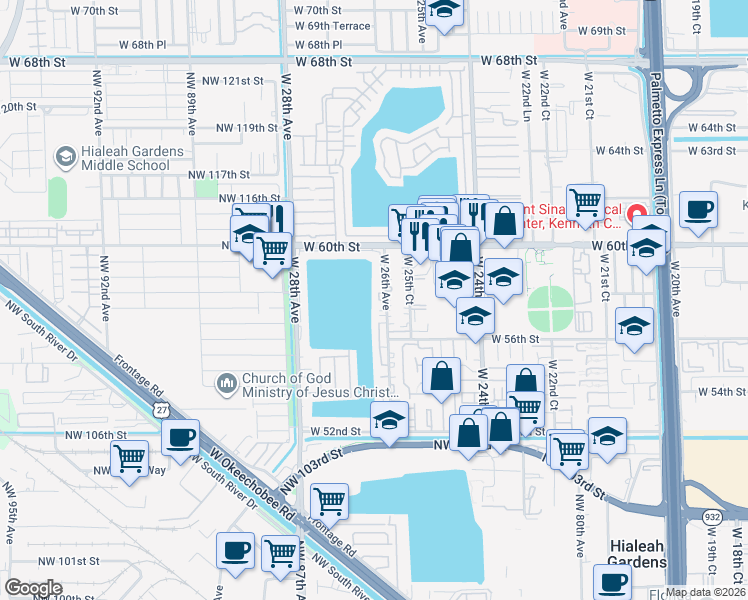 map of restaurants, bars, coffee shops, grocery stores, and more near 5810 West 26th Avenue in Hialeah