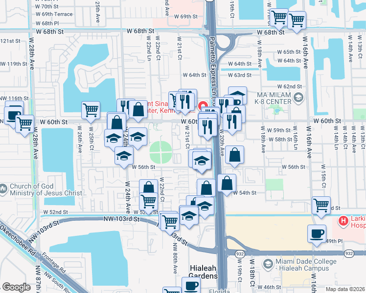 map of restaurants, bars, coffee shops, grocery stores, and more near 2178 West 60th Street in Hialeah