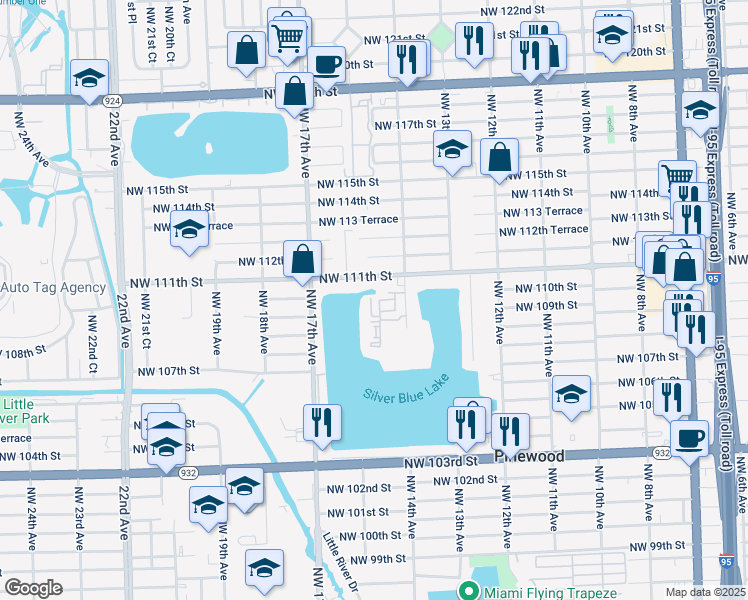 map of restaurants, bars, coffee shops, grocery stores, and more near 10940 Northwest 14th Avenue in Miami