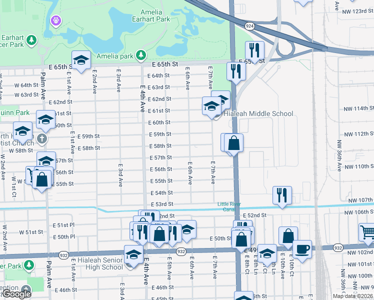 map of restaurants, bars, coffee shops, grocery stores, and more near 5756 East 6th Avenue in Hialeah