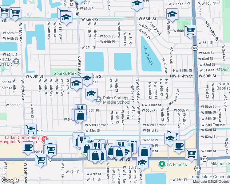 map of restaurants, bars, coffee shops, grocery stores, and more near 5790 West 9th Court in Hialeah