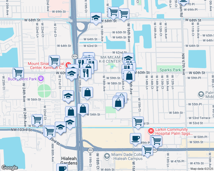 map of restaurants, bars, coffee shops, grocery stores, and more near 5775 West 18th Avenue in Hialeah