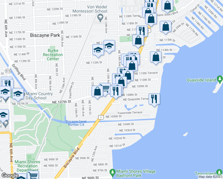 map of restaurants, bars, coffee shops, grocery stores, and more near in Miami-Dade County