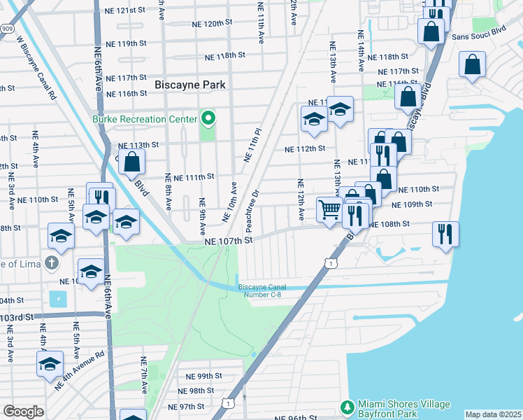 map of restaurants, bars, coffee shops, grocery stores, and more near 20686 Northeast 10th Place in Miami