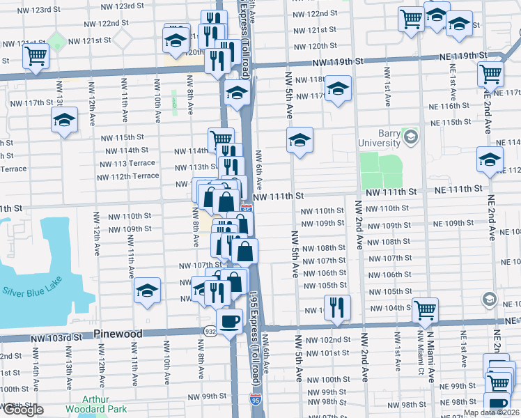 map of restaurants, bars, coffee shops, grocery stores, and more near in Miami-Dade County