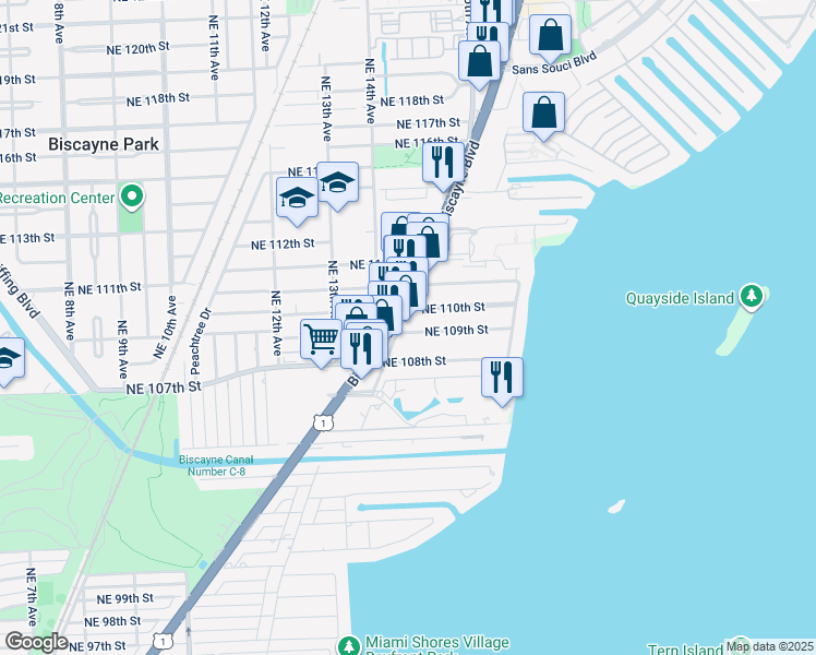 map of restaurants, bars, coffee shops, grocery stores, and more near in Miami-Dade County