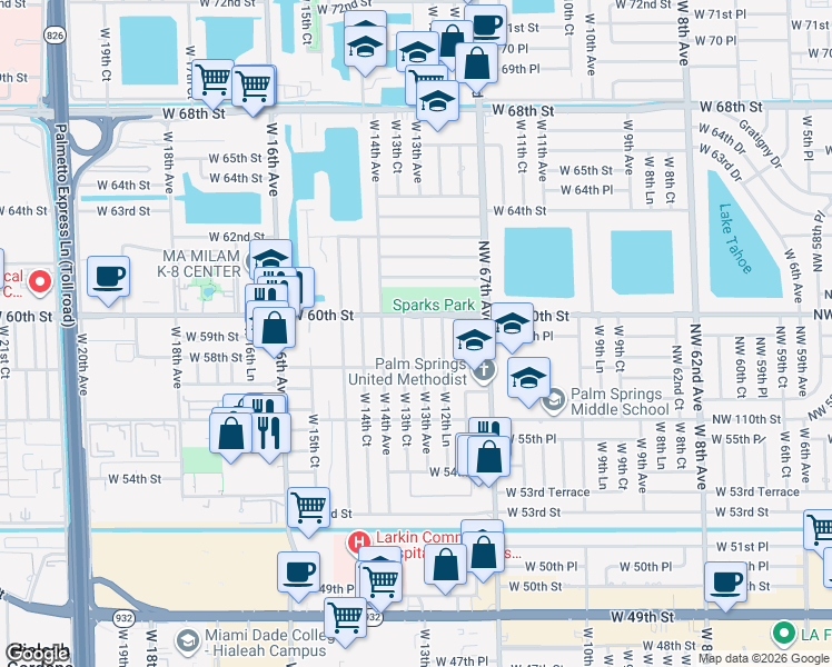 map of restaurants, bars, coffee shops, grocery stores, and more near 5970 West 13th Avenue in Hialeah