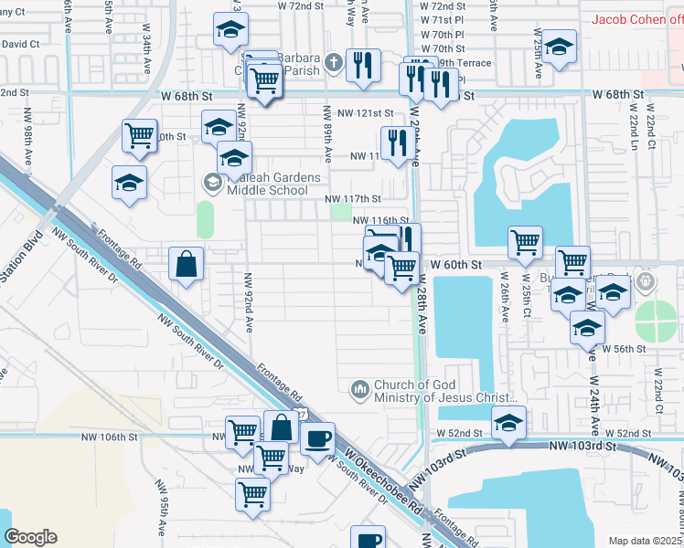 map of restaurants, bars, coffee shops, grocery stores, and more near 8889 Northwest 113th Street in Hialeah Gardens