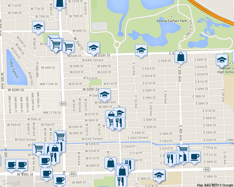 map of restaurants, bars, coffee shops, grocery stores, and more near 5961 Palm Avenue in Hialeah