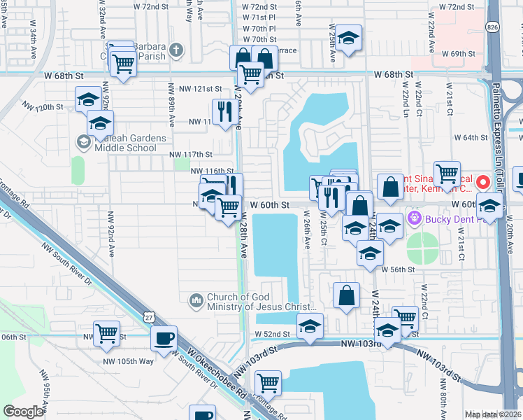 map of restaurants, bars, coffee shops, grocery stores, and more near 2780 West 60th Street in Hialeah