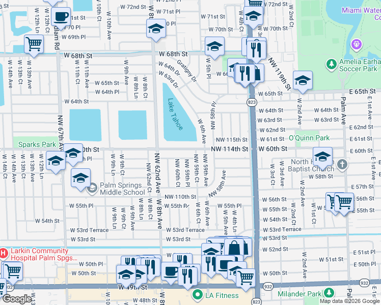 map of restaurants, bars, coffee shops, grocery stores, and more near 5965 Northwest 113th Terrace in Hialeah