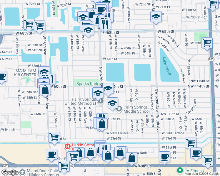 map of restaurants, bars, coffee shops, grocery stores, and more near 1071 West 59th Place in Hialeah