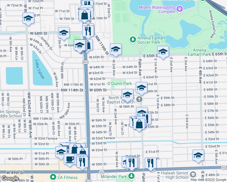 map of restaurants, bars, coffee shops, grocery stores, and more near 198 West 60th Street in Hialeah