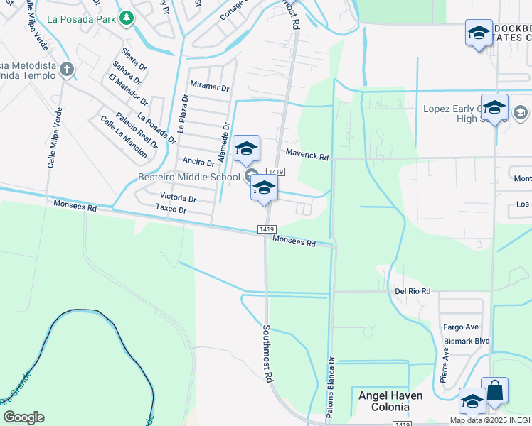 map of restaurants, bars, coffee shops, grocery stores, and more near 6290 Southmost Road in Brownsville