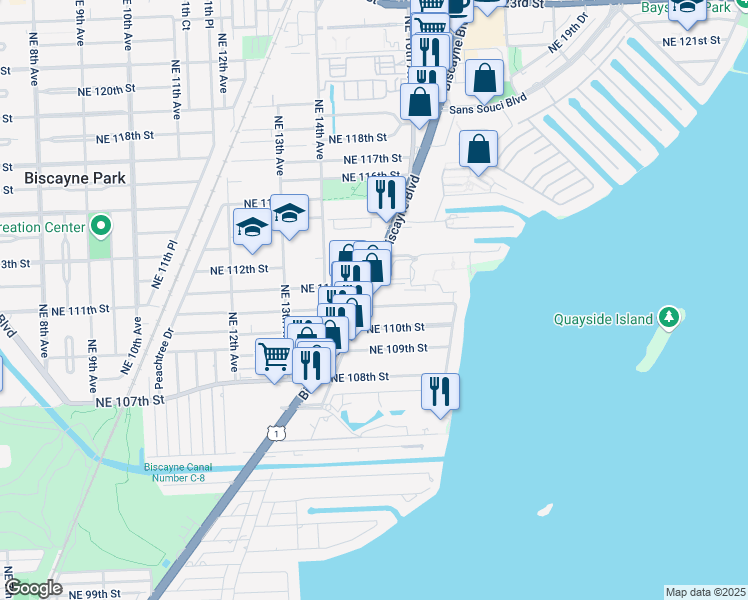 map of restaurants, bars, coffee shops, grocery stores, and more near in Miami-Dade County
