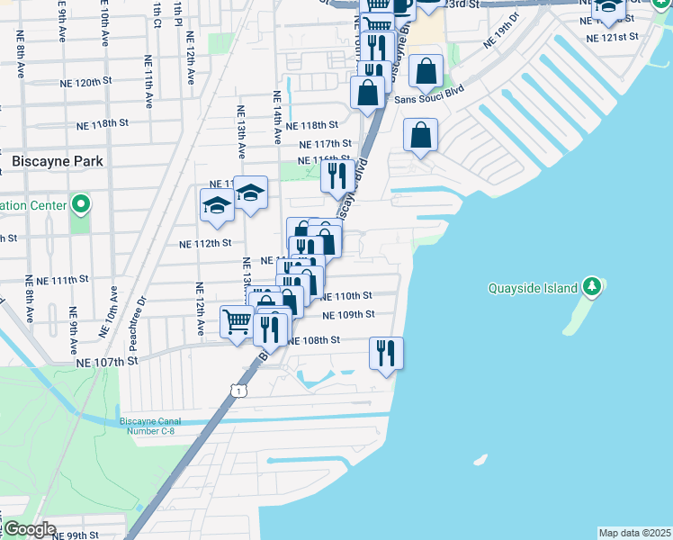 map of restaurants, bars, coffee shops, grocery stores, and more near in Miami-Dade County