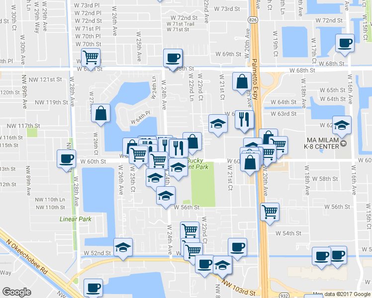map of restaurants, bars, coffee shops, grocery stores, and more near 8206 West 23rd Avenue in Hialeah
