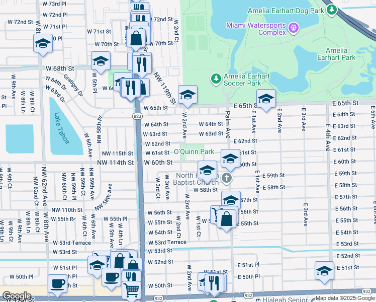 map of restaurants, bars, coffee shops, grocery stores, and more near 6051 West 2nd Avenue in Hialeah